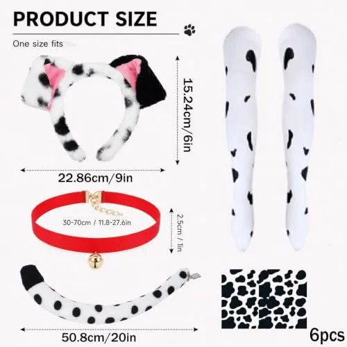 FZSGRRC ▫️ Conjunto de 6 peças, fato de cão para o Halloween, fato de animal com orelhas manchadas, meias e autocolantes, para festas e jogos de interpretação de papéis 2
