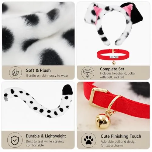 FZSGRRC ▫️ Conjunto de 6 peças, fato de cão para o Halloween, fato de animal com orelhas manchadas, meias e autocolantes, para festas e jogos de interpretação de papéis 3
