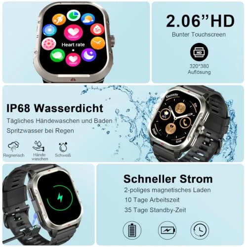 Jugeman ▫️ Relógio inteligente para homem com GPS, smartwatch de 2,06'', monitor de fitness 4