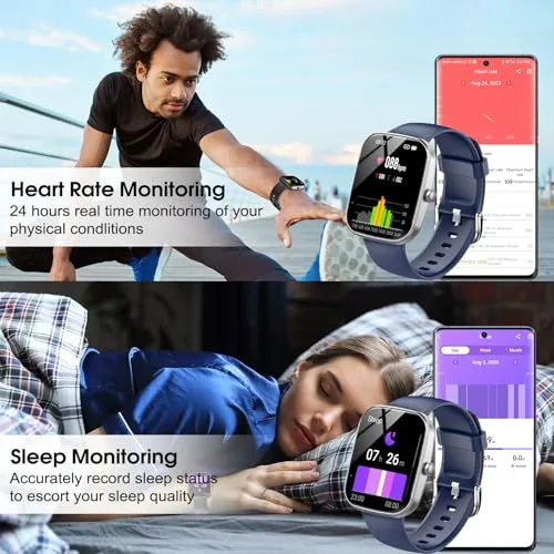 Csasan ▫️ Relógio inteligente para homem e mulher, mais de 112 modos desportivos, pulseira de atividade, relógio inteligente de 1,91" com chamadas Bluetooth, contador de passos/medidor de pulsação/monitor de sono, à prova de água IP68 para Android e iOS, azul 4
