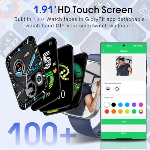 Csasan ▫️ Relógio inteligente para homem e mulher, mais de 112 modos desportivos, pulseira de atividade, relógio inteligente de 1,91" com chamadas Bluetooth, contador de passos/medidor de pulsação/monitor de sono, à prova de água IP68 para Android e iOS, azul 6