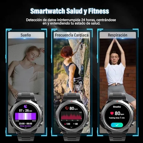 Qecnato ▫️ Relógio inteligente para homem e mulher, Smartwatch Militar, ecrã HD de 1,39, Preto 4