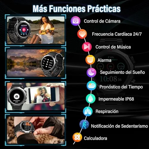 Qecnato ▫️ Relógio inteligente para homem e mulher, Smartwatch Militar, ecrã HD de 1,39, Preto 5