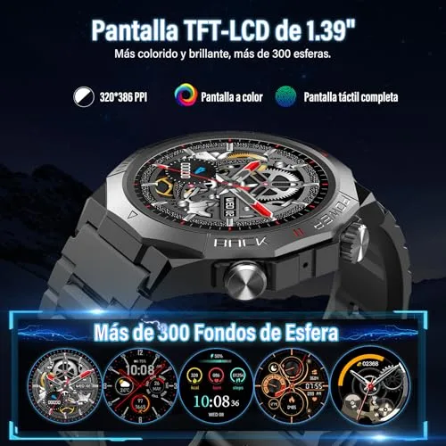 Qecnato ▫️ Relógio inteligente para homem e mulher, Smartwatch Militar, ecrã HD de 1,39, Preto 7