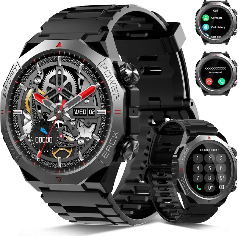 Qecnato ▫️ Relógio inteligente para homem e mulher, Smartwatch Militar, ecrã HD de 1,39, Preto