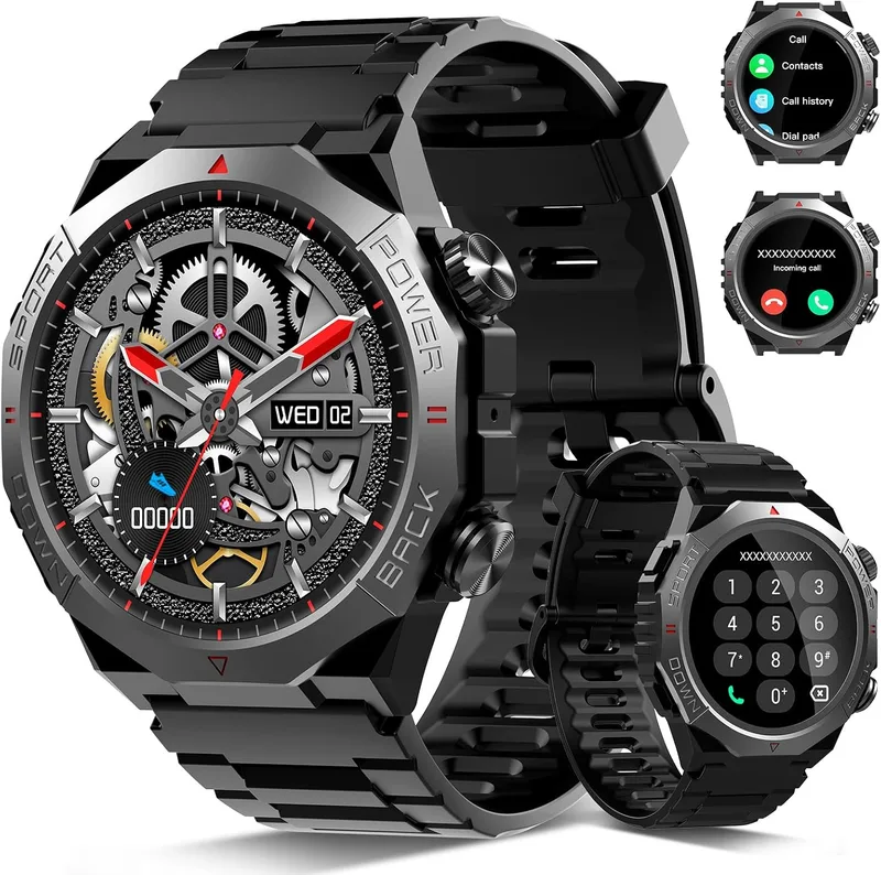Qecnato ▫️ Relógio inteligente para homem e mulher, Smartwatch Militar, ecrã HD de 1,39, Preto