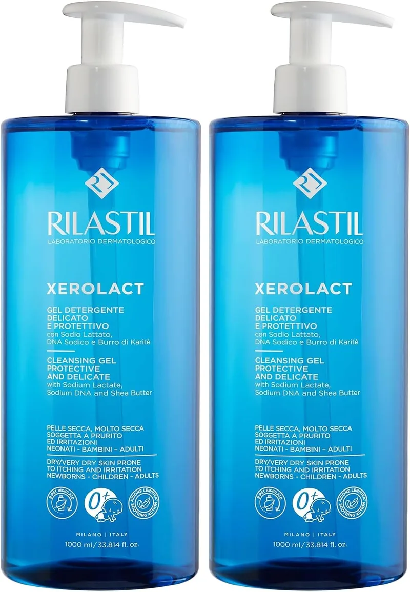 Rilastil ▫️ Xerolact, Gel de Limpeza Reparador, 1000 ml (Embalagem de 2)