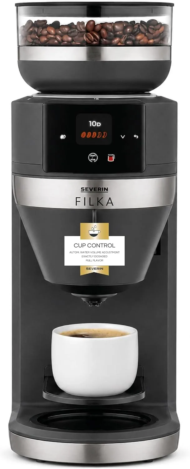 Severin ▫️ Máquina de café por filtro FILKA com jarro de vidro, preta e prateada