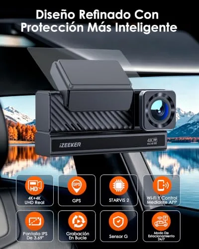 iZEEKER ▫️ 4K+4K: Câmara de bordo dupla (dianteira e traseira), STARVIS 2, Wi-Fi de 5 GHz, GPS 2