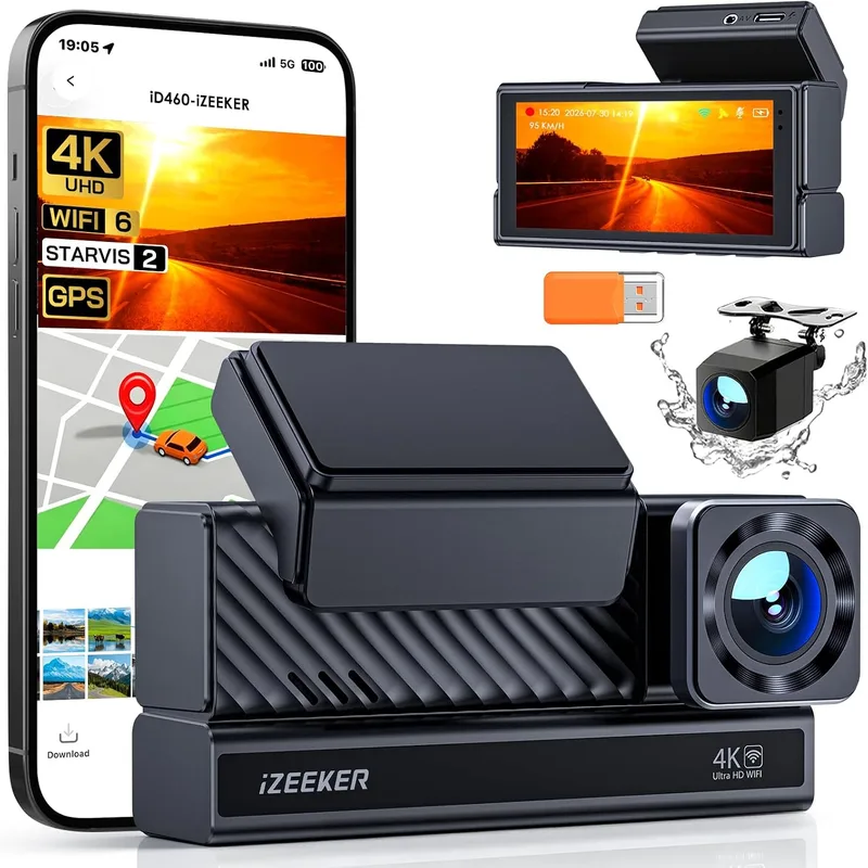 iZEEKER ▫️ 4K+4K: Câmara de bordo dupla (dianteira e traseira), STARVIS 2, Wi-Fi de 5 GHz, GPS