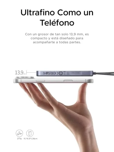 UGREEN ▫️ MagFlow Air Qi2 25 W, Power Bank MagSafe ultrafino de 10 000 mAh 3