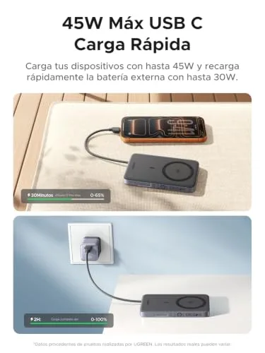 UGREEN ▫️ MagFlow Air Qi2 25 W, Power Bank MagSafe ultrafino de 10 000 mAh 4