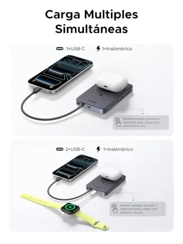 UGREEN ▫️ MagFlow Air Qi2 25 W, Power Bank MagSafe ultrafino de 10 000 mAh 5