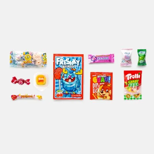 BELROS ▫️ Embalagem de 100 unidades de doces e gomas sortidas, 10 variedades embaladas individualmente. Sem glúten. Caixa de doces ideal para o Halloween, para encher piñatas, festas infantis e presentes de aniversário 3