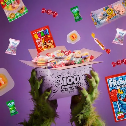 BELROS ▫️ Embalagem de 100 unidades de doces e gomas sortidas, 10 variedades embaladas individualmente. Sem glúten. Caixa de doces ideal para o Halloween, para encher piñatas, festas infantis e presentes de aniversário 5