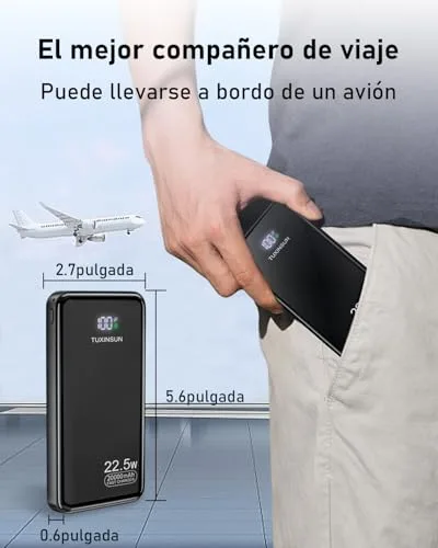 zhanyugo ▫️ Power Bank de 20 000 mAh, 22,5 W, PD 3.0 e QC 4.0, bateria externa para telemóvel com carregamento rápido PD 20 W, ecrã LCD, portas USB-C de entrada e saída, carregador portátil compatível com smartphones 6