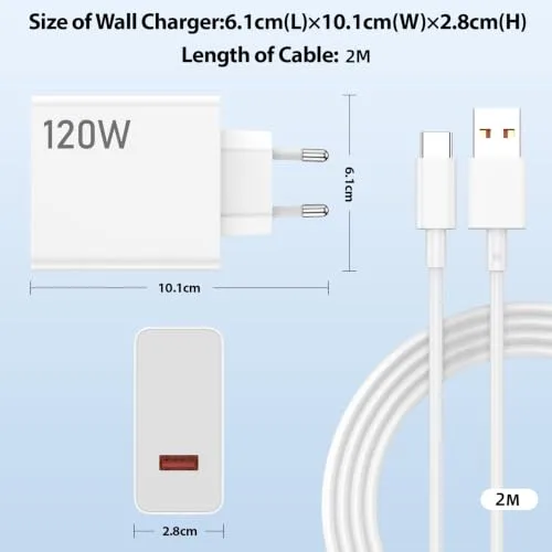 ACANDYA ▫️ Carregador de 120 W com carregamento rápido para Xiaomi 17T Pro, Poco F7 Ultra, F4 GT e F6 Pro 6