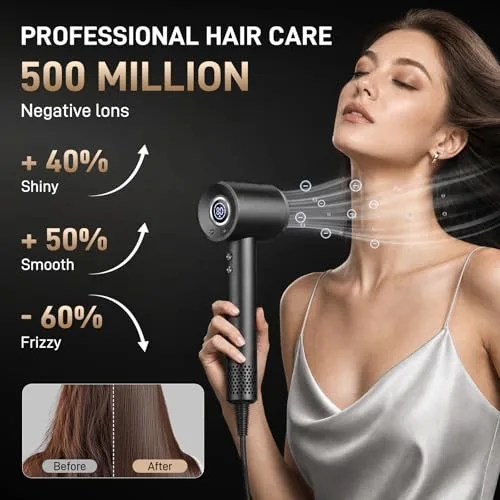 aowoka ▫️ Secador de cabelo profissional iónico com difusor e bocal, ecrã digital 4