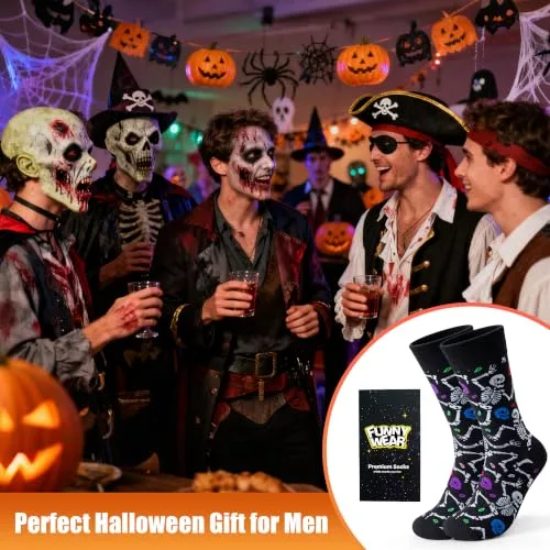 BISOUSOX ▫️ Meias de Halloween para homem com padrão de caveiras 2