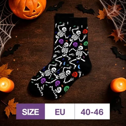 BISOUSOX ▫️ Meias de Halloween para homem com padrão de caveiras 4