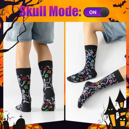 BISOUSOX ▫️ Meias de Halloween para homem com padrão de caveiras 6