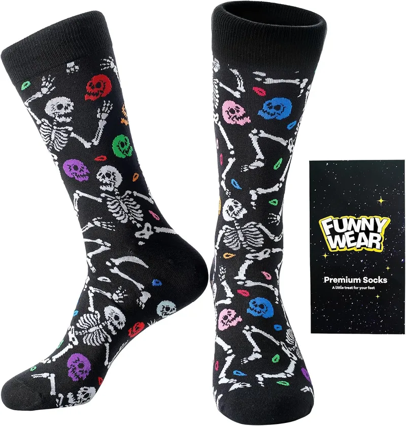 BISOUSOX ▫️ Meias de Halloween para homem com padrão de caveiras