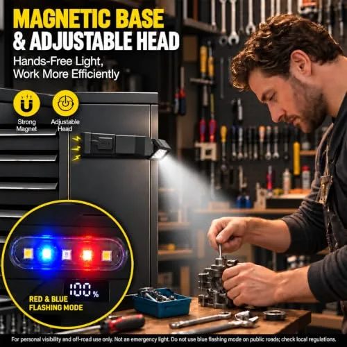 T-SUN ▫️ Mini lanterna LED recarregável de 800 mAh, 7 modos/base magnética, 2 unidades 2