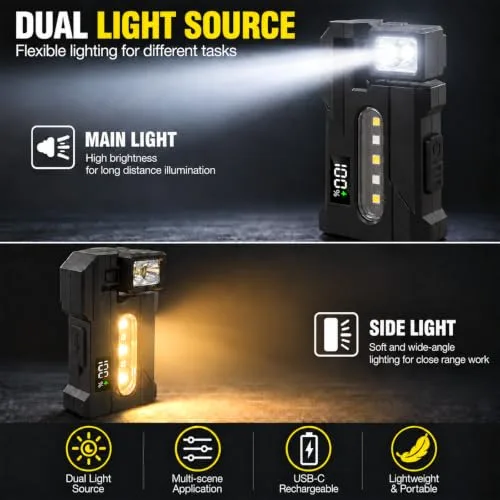 T-SUN ▫️ Mini lanterna LED recarregável de 800 mAh, 7 modos/base magnética, 2 unidades 6