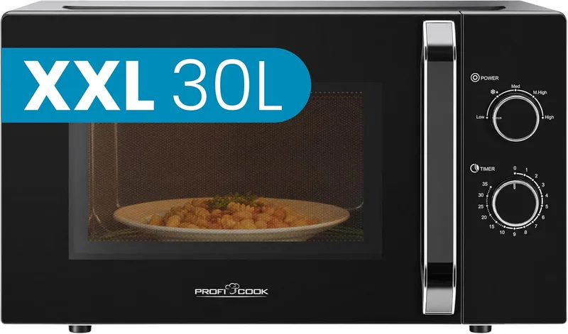 Profi Cook ▫️ Micro-ondas ProfiCook XXL | 30 litros | 950 watts | Prato giratório de 31,5 cm | 5 níveis de potência | Função de descongelação | Temporizador de 35 minutos | PC-MW 1354