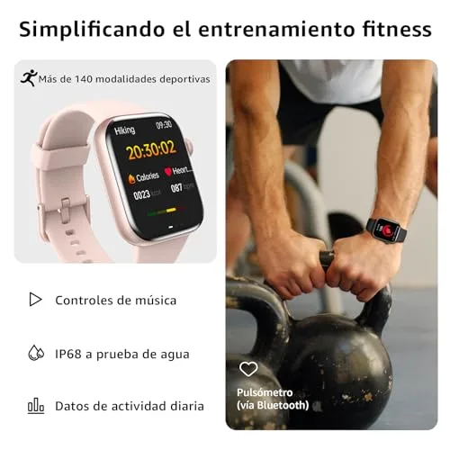 AcclaFit ▫️ Relógio inteligente para mulher e homem, relógio inteligente de 1,85" com chamadas Bluetooth, mais de 140 modos desportivos, com SpO2/medidor de pulsação/monitor de sono/podómetro, relógio inteligente à prova de água IP68 para Android e iOS 3