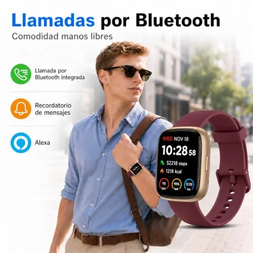 VRPEFIT ▫️ Smartwatch para homem/mulher, notificações do WhatsApp, ecrã tátil HD de 1,8", chamadas via Bluetooth, frequência cardíaca, SpO2, sono, mais de 100 modos desportivos, IP68, Android/iOS 3