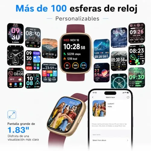 VRPEFIT ▫️ Smartwatch para homem/mulher, notificações do WhatsApp, ecrã tátil HD de 1,8", chamadas via Bluetooth, frequência cardíaca, SpO2, sono, mais de 100 modos desportivos, IP68, Android/iOS 4