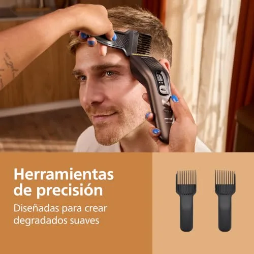 PHILIPS ▫️ Cortador de Cabelo Série 9000 - Cortador de cabelo para homem e mulher, lâminas auto-afiáveis, 28 comprimentos em intervalos de 1 mm, Trim and Flow, 180 min de autonomia, kit de barbeiro de 4 peças, HC9721/15 4