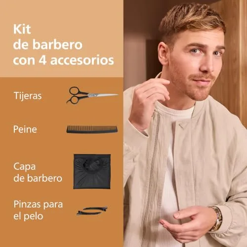 PHILIPS ▫️ Cortador de Cabelo Série 9000 - Cortador de cabelo para homem e mulher, lâminas auto-afiáveis, 28 comprimentos em intervalos de 1 mm, Trim and Flow, 180 min de autonomia, kit de barbeiro de 4 peças, HC9721/15 5