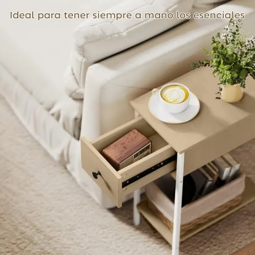 HOMCOM ▫️ Mesa Auxiliar Estreita de Estilo Industrial com Gaveta 25 x 39,8 x 58,2 cm Natural 4