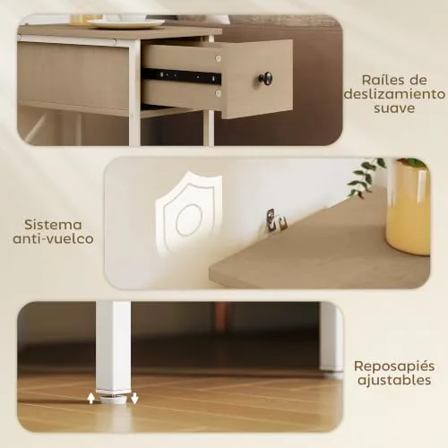 HOMCOM ▫️ Mesa Auxiliar Estreita de Estilo Industrial com Gaveta 25 x 39,8 x 58,2 cm Natural 6