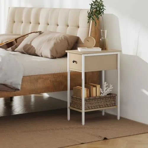 HOMCOM ▫️ Mesa Auxiliar Estreita de Estilo Industrial com Gaveta 25 x 39,8 x 58,2 cm Natural 7