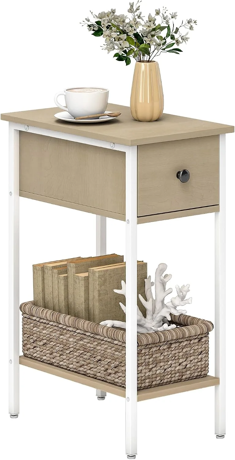 HOMCOM ▫️ Mesa Auxiliar Estreita de Estilo Industrial com Gaveta 25 x 39,8 x 58,2 cm Natural