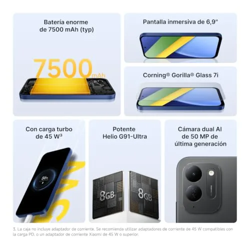 Xiaomi ▫️ Poco C95 Pro, smartphone de 8+256 GB, azul, 7500 mAh e carregamento de 45 W 3