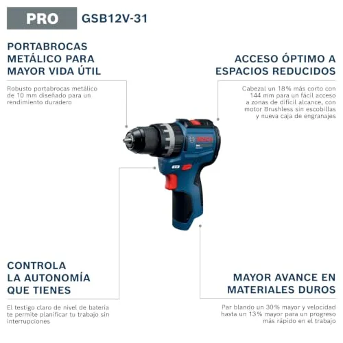 Bosch Professional ▫️ Bosch PRO GSB12V-31 Berbequim de percussão a bateria 12V System (GBA 12V 2,0 Ah, GAL 12V-20, mala de transporte) 2