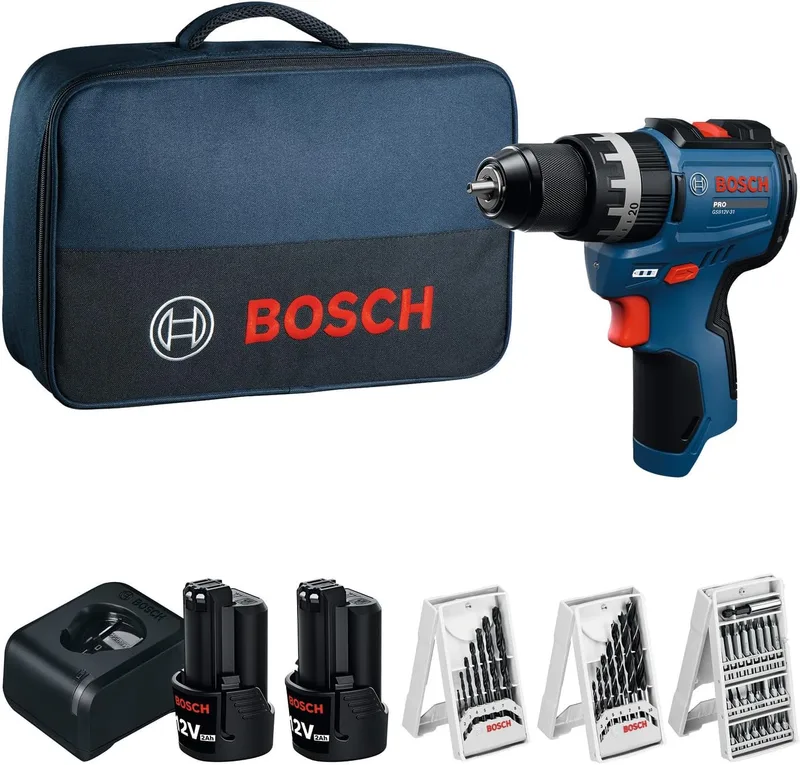 Bosch Professional ▫️ Bosch PRO GSB12V-31 Berbequim de percussão a bateria 12V System (GBA 12V 2,0 Ah, GAL 12V-20, mala de transporte)