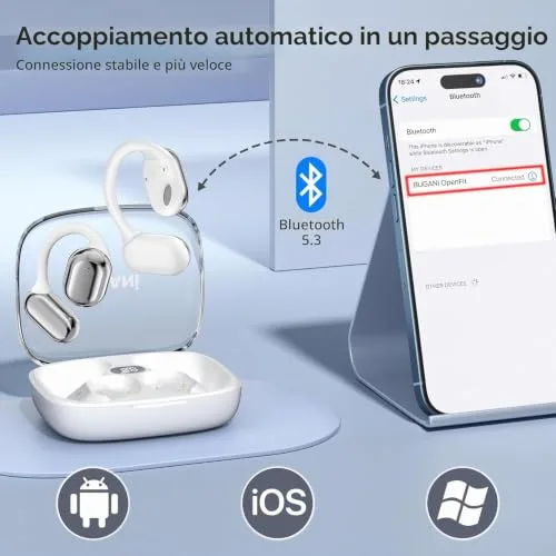 BUGANI ▫️ Auscultadores sem fios Bluetooth Auscultadores desportivos sem fios Bluetooth (Branco) 6