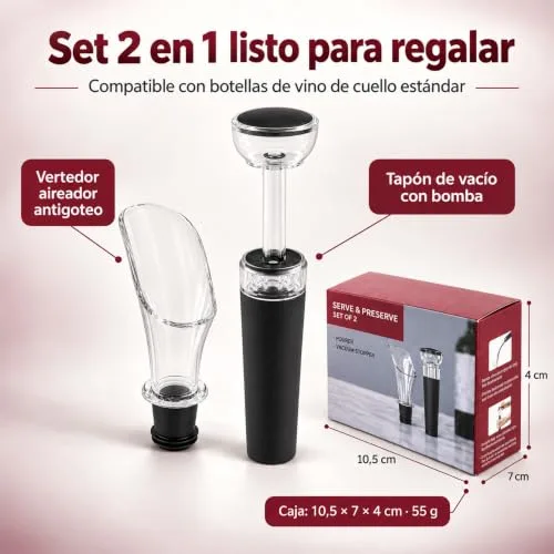 V VYNOR ▫️ VYNOR | Conjunto de arejador e rolha de vácuo – Acessórios para vinho | Kit de oferta 2