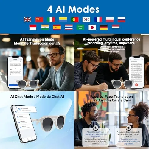 GetD ▫️ Óculos Bluetooth, óculos de áudio inteligentes de ouvido aberto com altifalante e microfone, óculos de sol polarizados para homem e mulher (Armação Branca + Lentes Cinzentas) 3