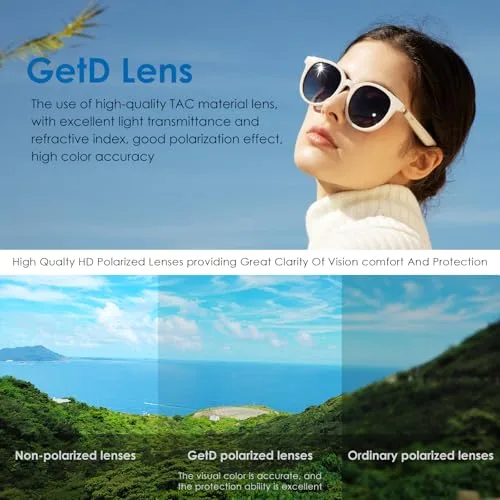 GetD ▫️ Óculos Bluetooth, óculos de áudio inteligentes de ouvido aberto com altifalante e microfone, óculos de sol polarizados para homem e mulher (Armação Branca + Lentes Cinzentas) 5