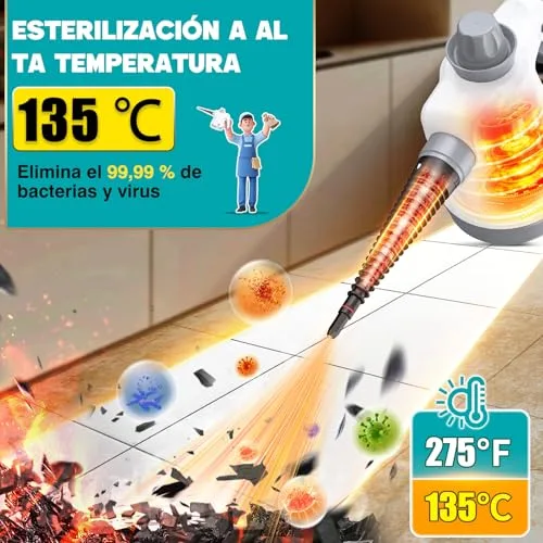 Rolipo ▫️ Limpador a vapor portátil de alta pressão com 12 acessórios e fecho de segurança, pistola de vapor doméstica multifuncional para limpar a cozinha, a casa de banho, juntas, janelas e gordura 2