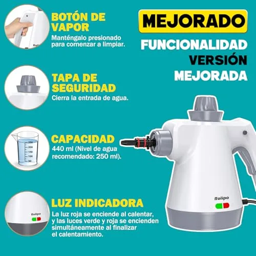 Rolipo ▫️ Limpador a vapor portátil de alta pressão com 12 acessórios e fecho de segurança, pistola de vapor doméstica multifuncional para limpar a cozinha, a casa de banho, juntas, janelas e gordura 4