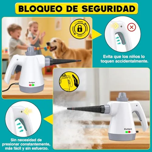 Rolipo ▫️ Limpador a vapor portátil de alta pressão com 12 acessórios e fecho de segurança, pistola de vapor doméstica multifuncional para limpar a cozinha, a casa de banho, juntas, janelas e gordura 6
