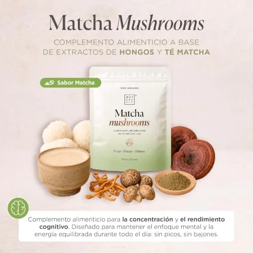 Matcha & CO ▫️ Matcha Mushrooms 100 g – Chá Matcha Cerimonial com 6 cogumelos funcionais (Cabelos de Leão, Reishi, Chaga, Cordyceps, Shiitake, Maitake) – Concentração, Energia, Equilíbrio – Origem japonesa 3