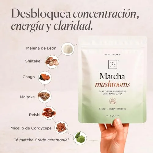 Matcha & CO ▫️ Matcha Mushrooms 100 g – Chá Matcha Cerimonial com 6 cogumelos funcionais (Cabelos de Leão, Reishi, Chaga, Cordyceps, Shiitake, Maitake) – Concentração, Energia, Equilíbrio – Origem japonesa 4